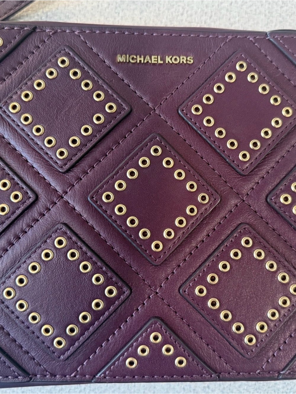 Michael Kors Studded Quilted Crossbody Bag - Burgundy